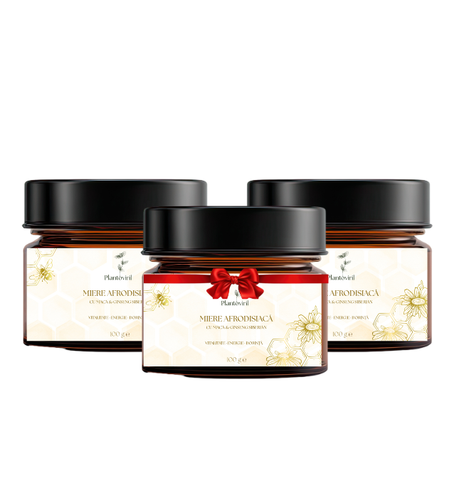 Plantoviril Miere cu Maca și Ginseng siberian - 2+1 GRATIS